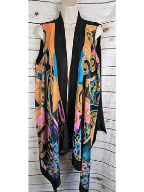 Dilemma Dhun Shroff Artsy 100% Silk Abstract Kimono Vest Cardigan OS Womens